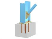 Struktureller Aufbau mit Stützenfuß samt Knotenblech, geschraubtem diagonalem RRO am Stützensteg, Zungenverbindungsplatte, Fußplatte und ordnungsgemäßer Verankerung.