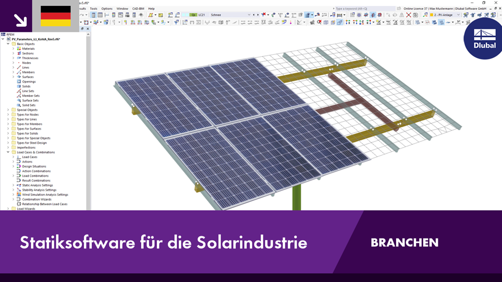 Statiksoftware zur Optimierung von Solarstrukturen in der Energiebranche.