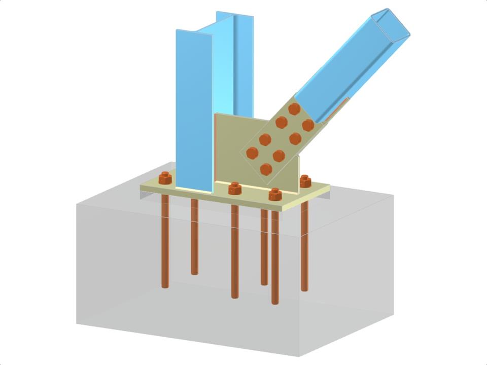 Modell 005669 | Stützenfuß mit Knotenblech und diagonaler Schraubverbindung