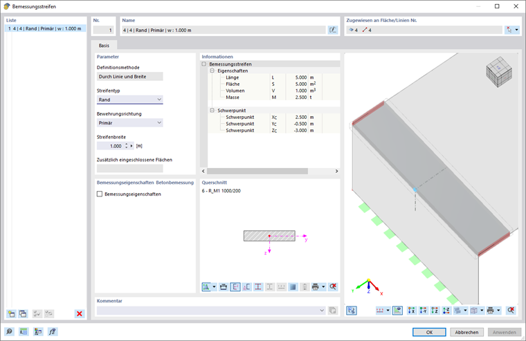 Dialog zur Anwendung des Bemessungsstreifenverfahrens nach ACI 318-19 für die Plattenbewehrung in zwei Richtungen.