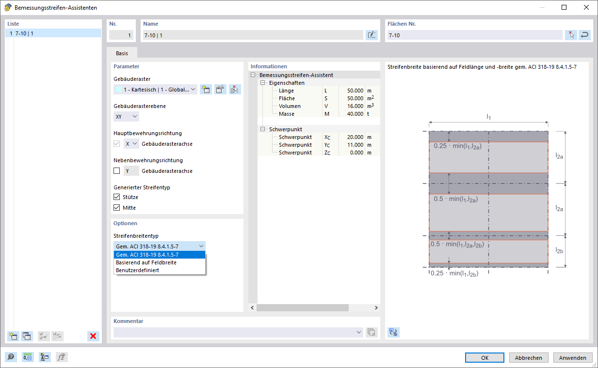 Dialog 'Bemessungsstreifen-Assistenten'