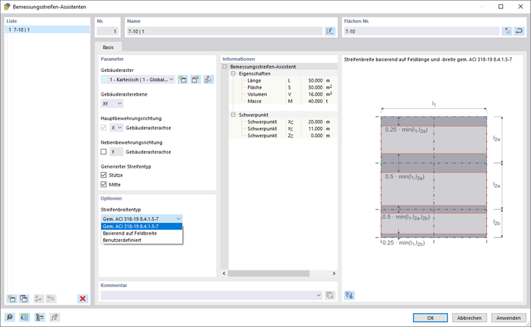 Dialog 'Bemessungsstreifen-Assistenten'