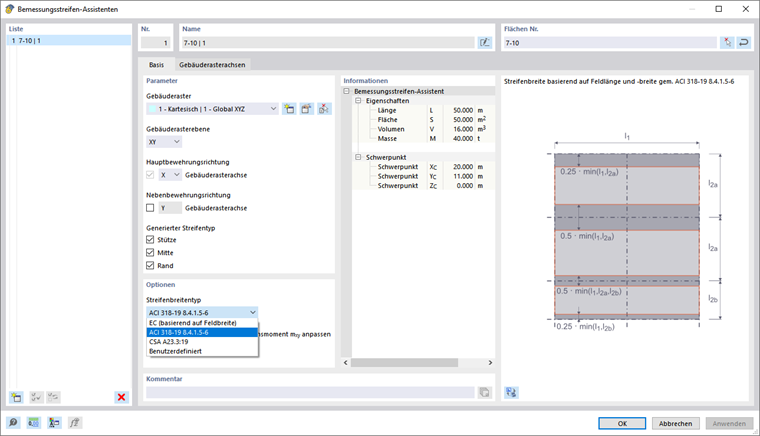 Dialog 'Bemessungsstreifen-Assistenten'