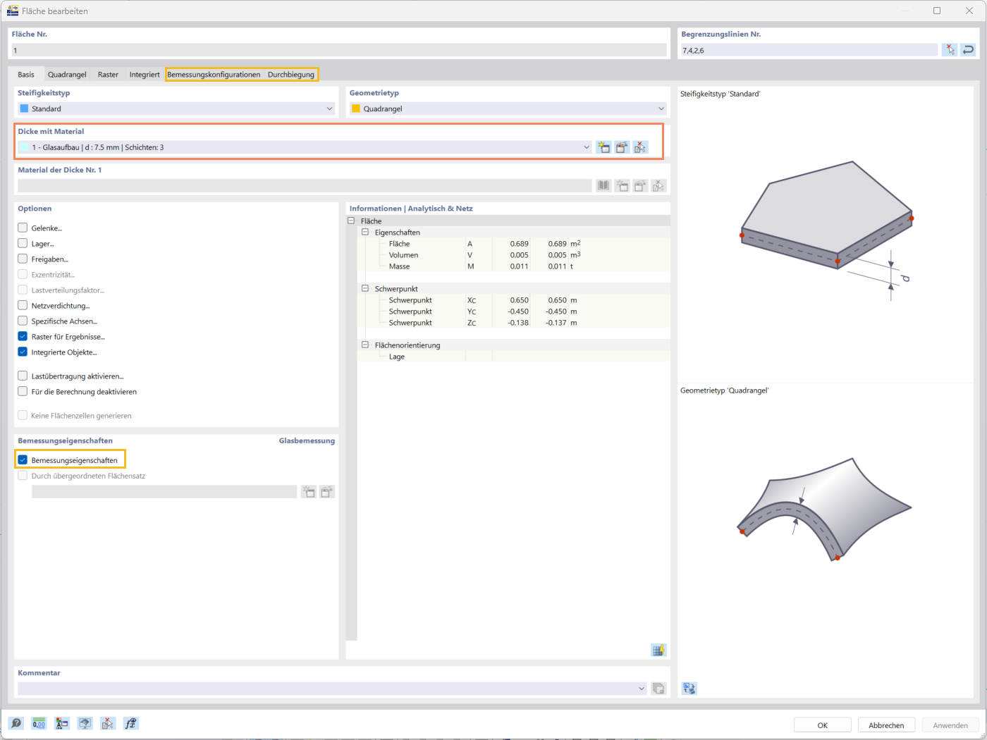Zuordnung von Glasaufbauten mit Zuordnung zu Flächen in Statikmodellen.