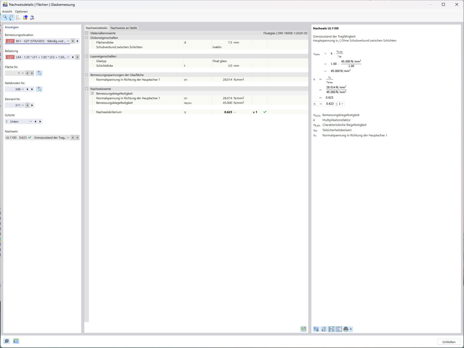 RFEM 6-Schnittstelle mit detaillierten Nachweisoptionen für Strukturelemente.