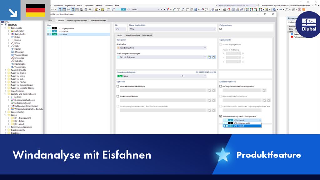 Visuelle Darstellung der Windanalyse mit Eisfahnen zur Strömungssimulation in einem technischen Modell.