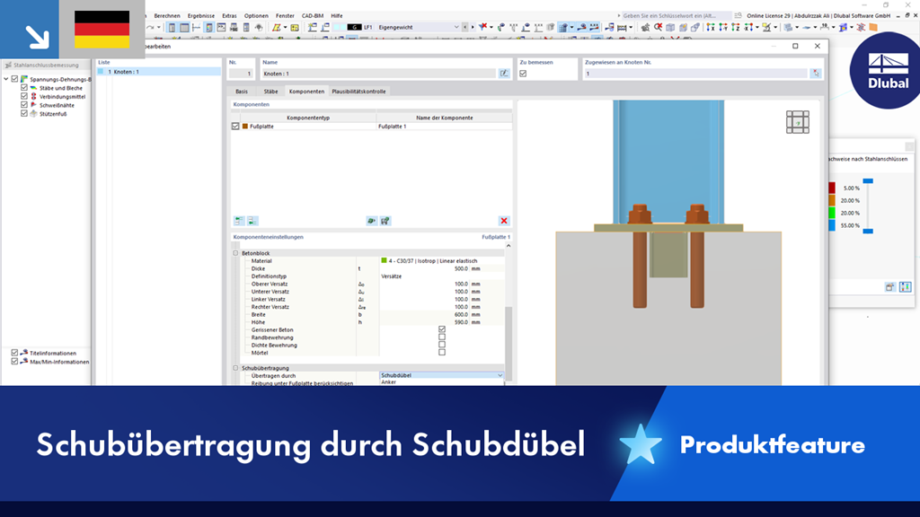 Visualisierung der Schubübertragung mittels Schubdübeln in einem Tragwerk.