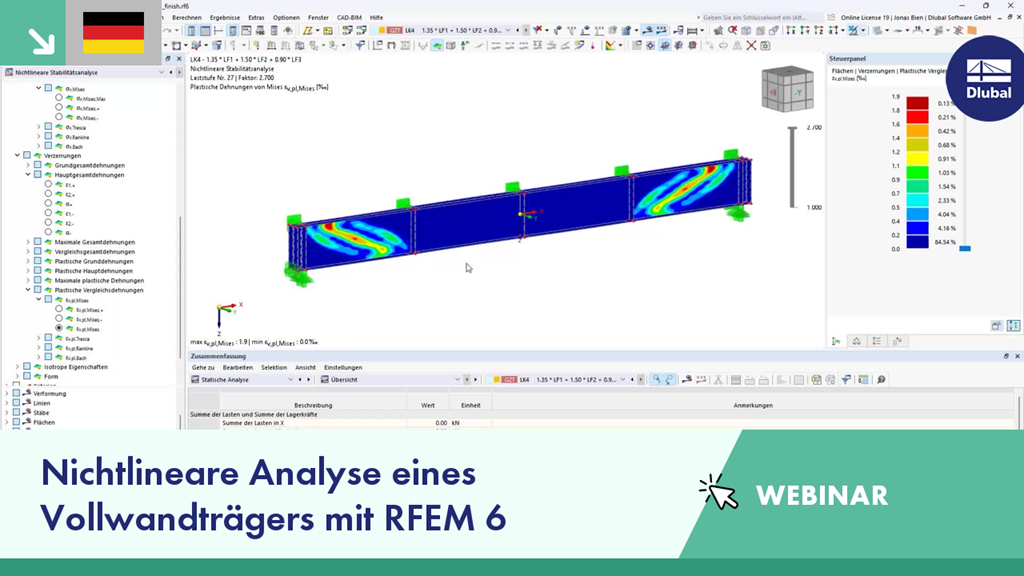 Webinar zu nichtlinearer Analyse eines Vollwandträgers mit RFEM 6.