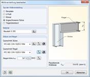Der Dialog zur Bearbeitung von Wölbversteifungen ermöglicht Anpassungen an designrelevanten Parametern innerhalb eines strukturellen Modells.