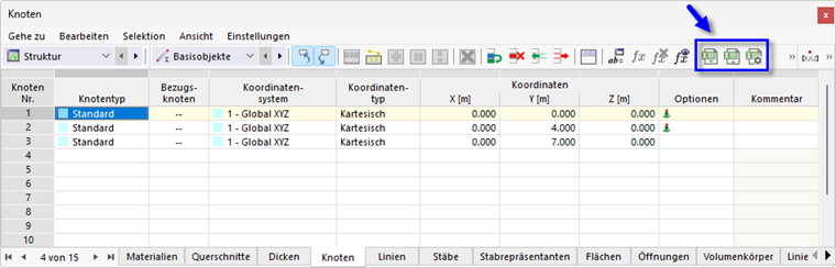 Schaltflächen für Datenaustausch mit Excel in Tabellen-Symbolleiste