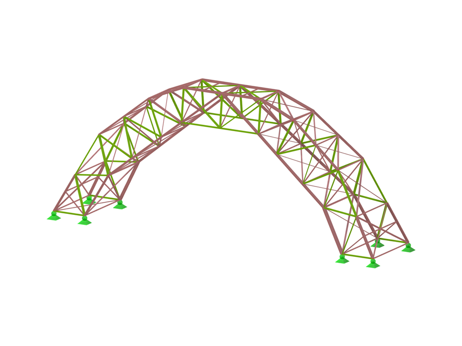 Modell 005728 | Modell einer Holzkonstruktion mit einem Gewicht von 998 g, die 116 kg tragen kann, erstellt in RFEM 5 und RFEM 6 für den Wettbewerb "Dźwigar w dechę".