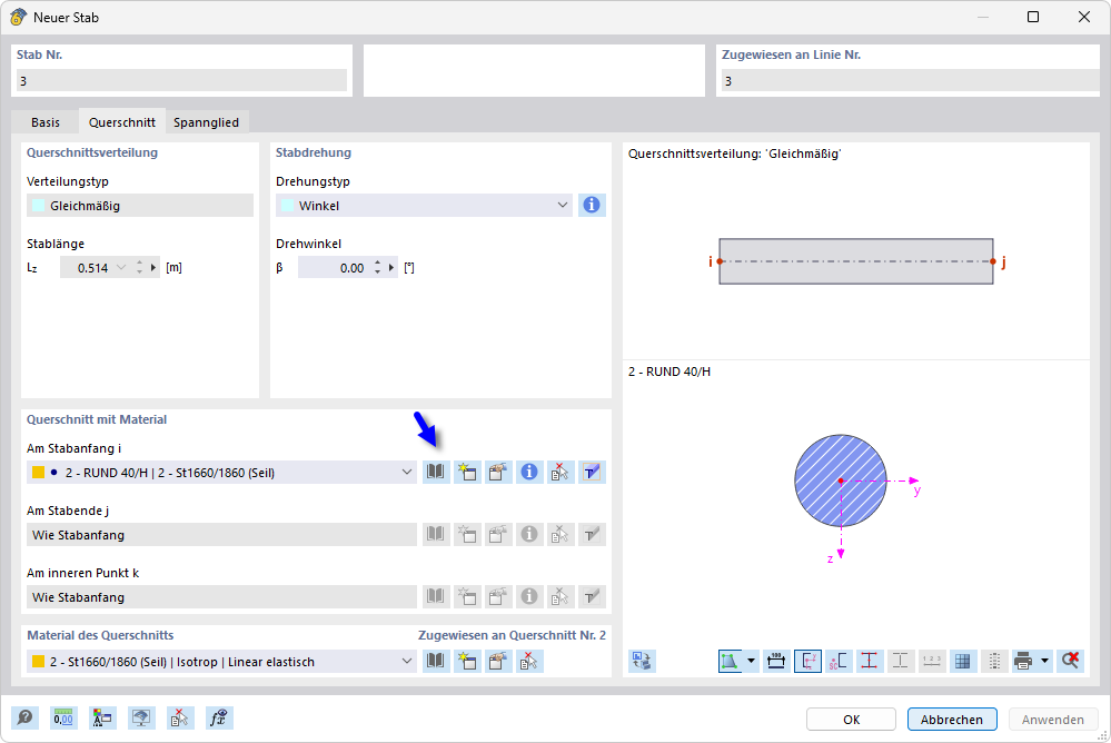 Querschnitt des Spannglieds festlegen