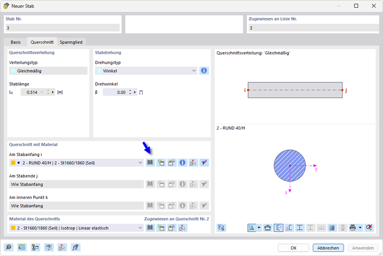 Querschnitt des Spannglieds festlegen
