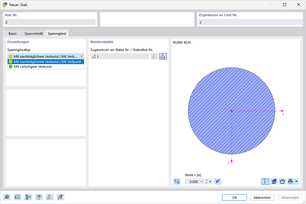 Spezifische Eigenschaften des Spannglieds festlegen