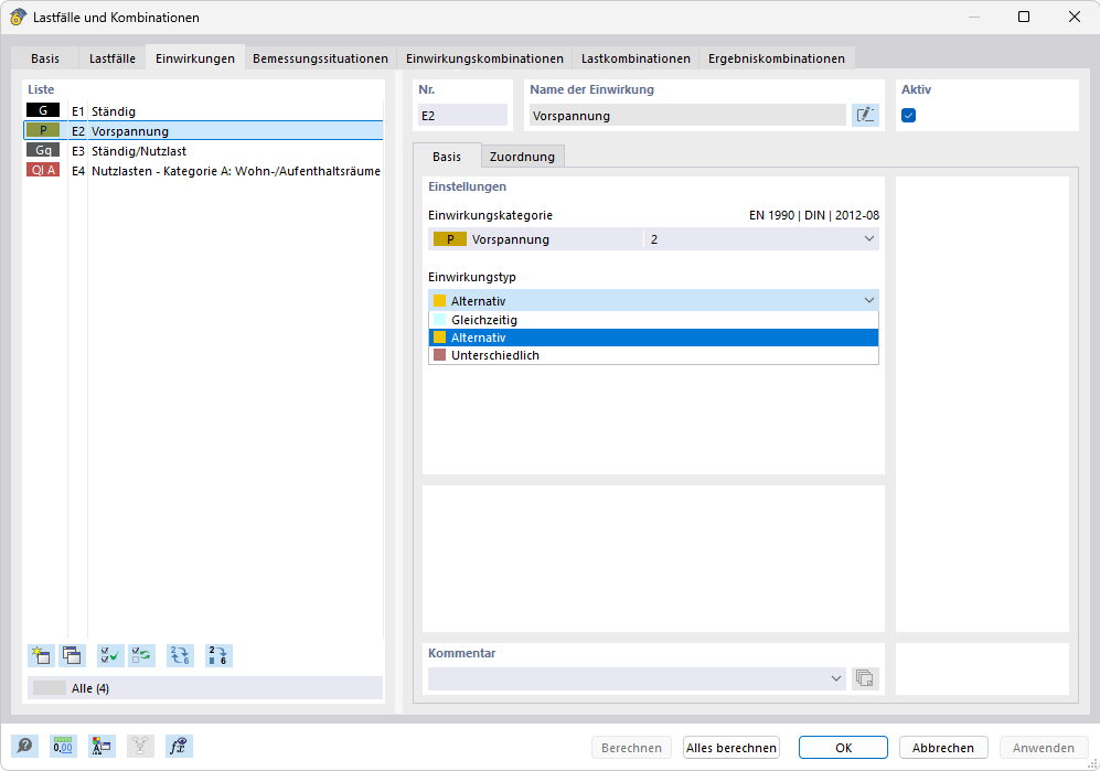 Einwirkungstyp zuweisen