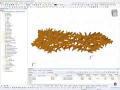 Dachstruktur eines Servicegebäudes aus Holz. Detailansicht der tragenden Elemente.