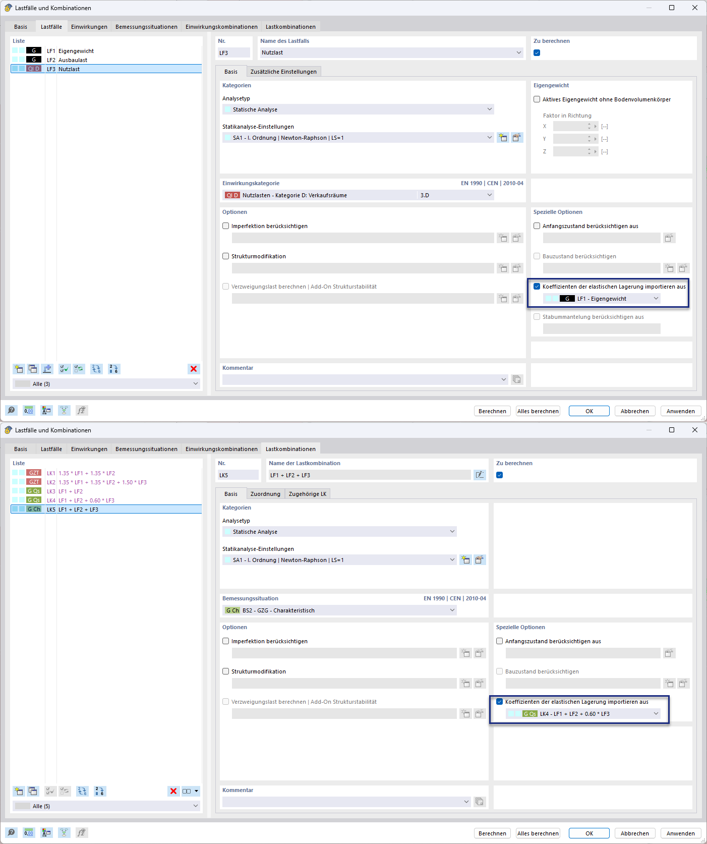 Manuelle Zuordnung für Import von Koeffizienten elastischer Lagerung | Boden-Bauwerk-Interaktion | Bettungskoeffizienten und Lastkombination