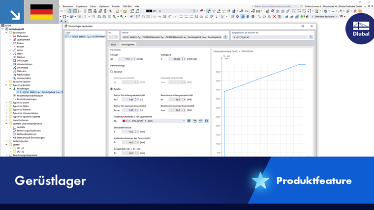 Darstellung eines Gerüstlagers mit technischen Spezifikationen und Details.