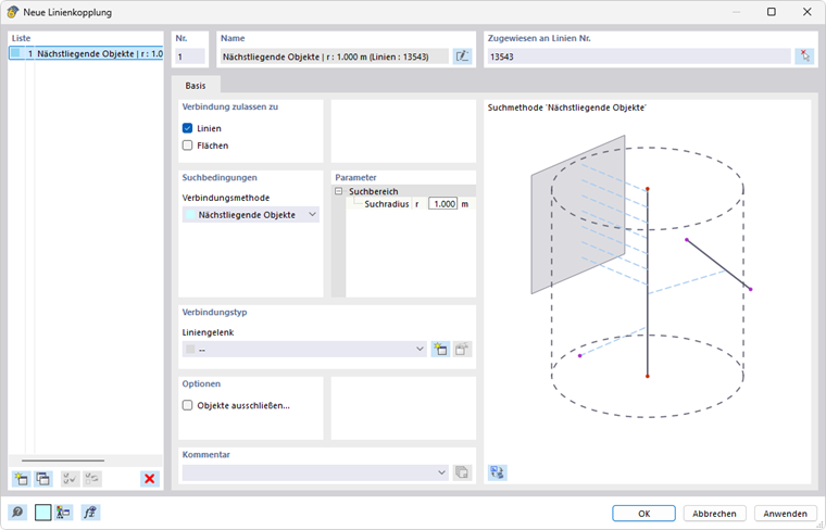 Dialog 'Neue Linienkopplung'