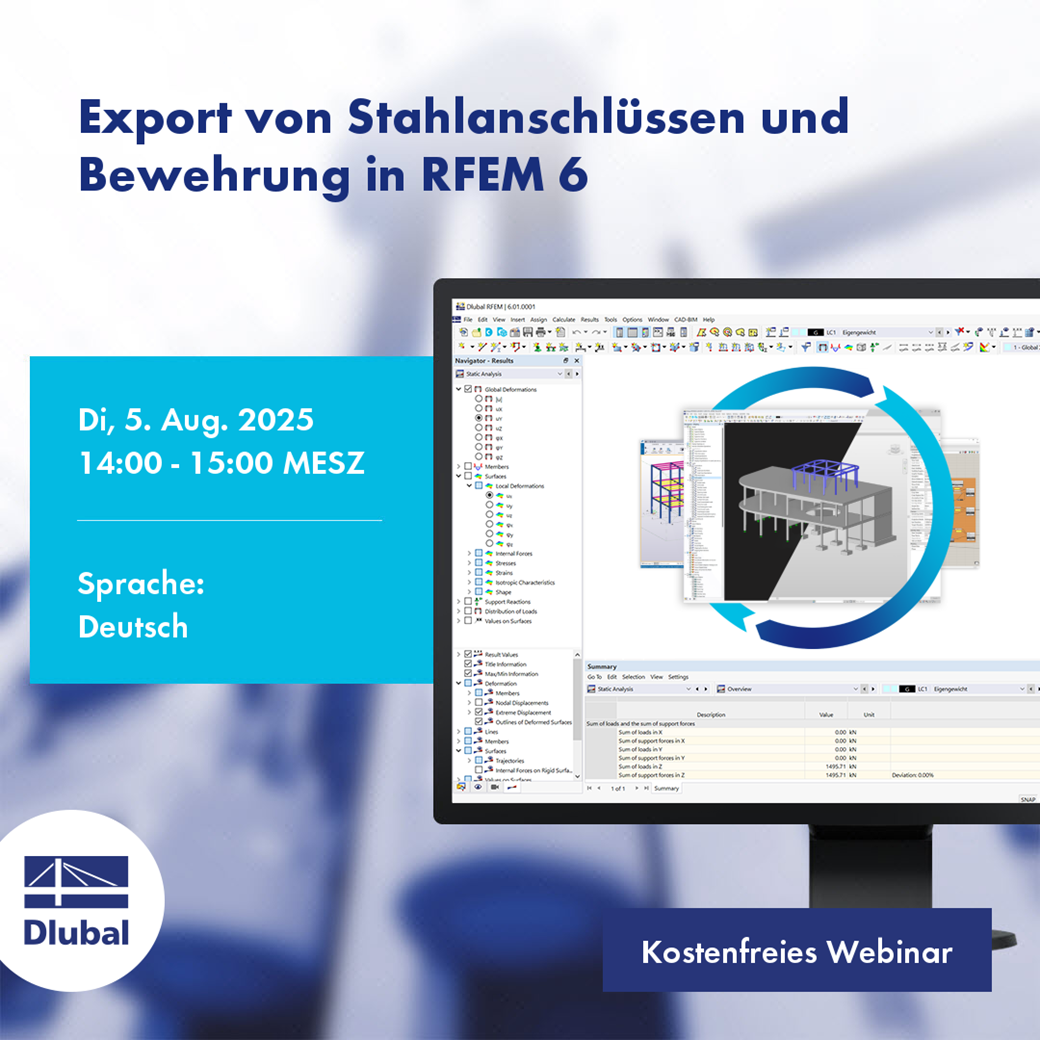 Darstellung des Exports von Stahlanschlüssen und Bewehrung in strukturelle Modellierung.