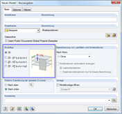 Dialog mit Optionen zur Auswahl des Statikmodelltyps in der Modellierungssoftware.