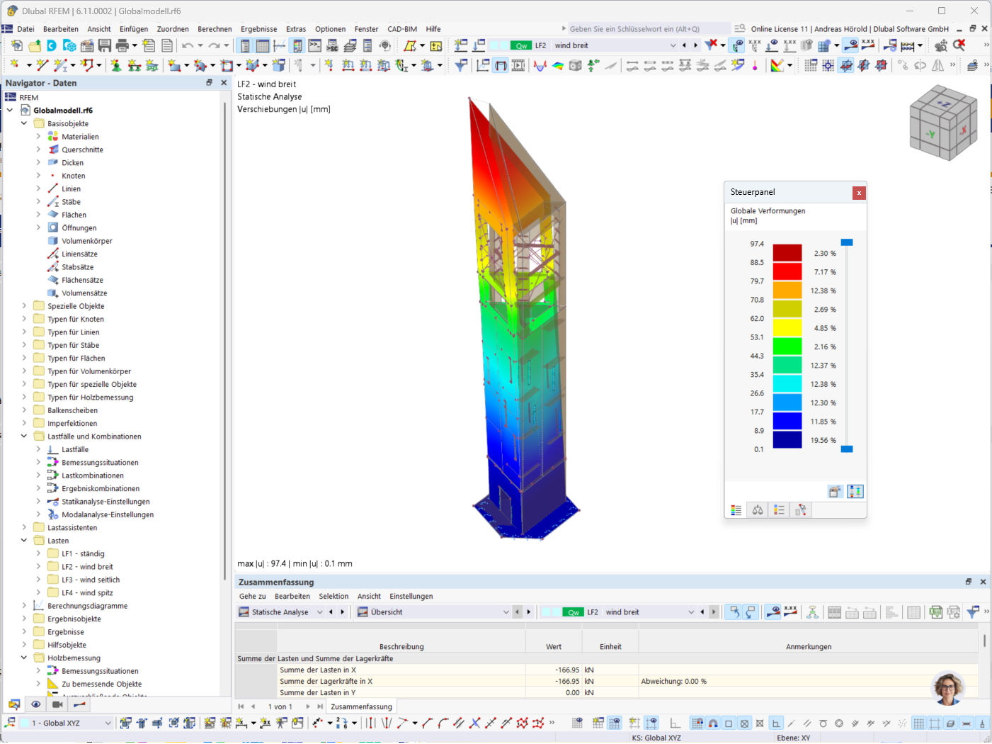 Deformationsanalyse eines Glockenholzturms in RFEM 6