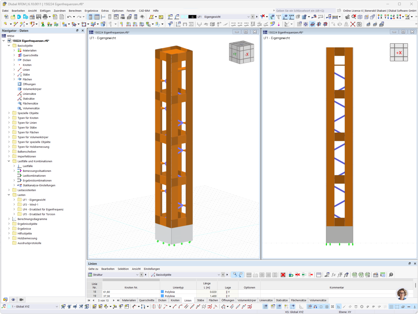 Holzturmstrukturanalyse mit RFEM, Darstellung des Bauwerks im Konstruktionsstadium.
