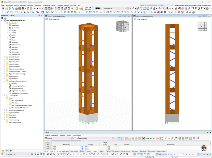 Holzturmstrukturanalyse mit RFEM, Darstellung des Bauwerks im Konstruktionsstadium.