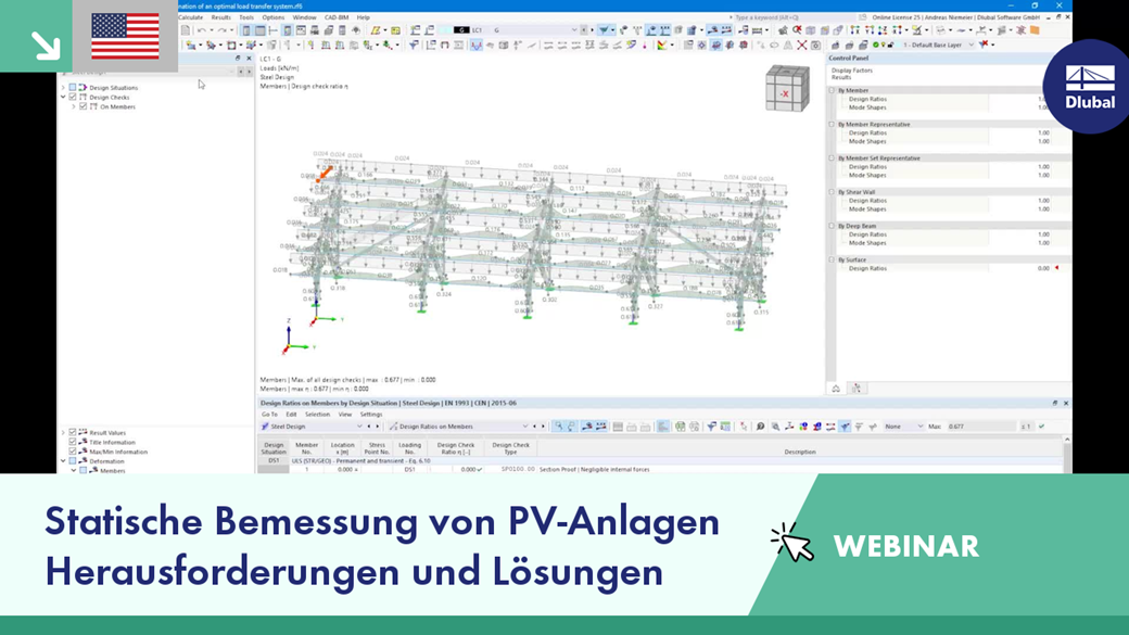 Webinar-Banner zum Thema Herausforderungen und Lösungen bei der Tragwerksplanung von Photovoltaikanlagen.