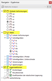 Ergebnisse im Navigator für Stäbe mit Spanngliedern auswählen