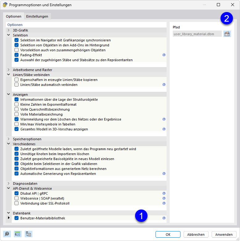 Speicherort der benutzerdefinierten Materialbibliothek überprüfen