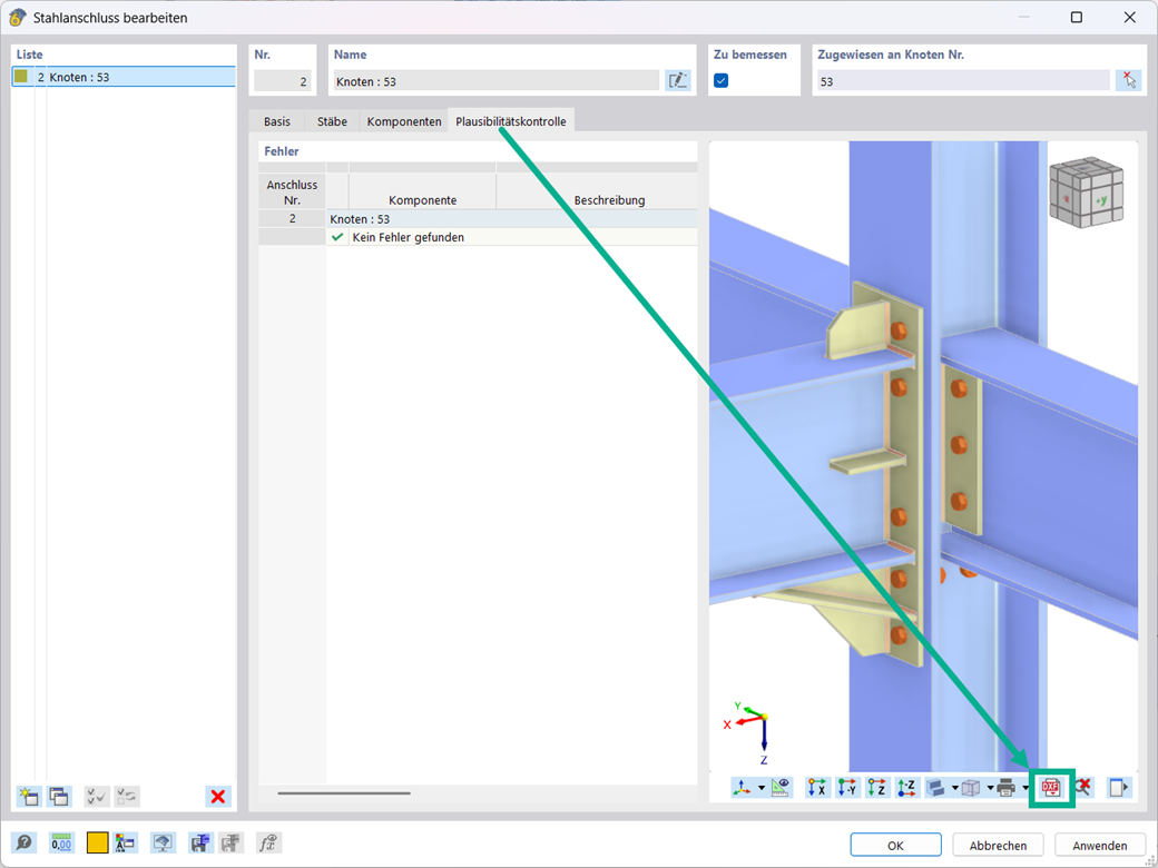 Darstellung einer 3D-DXF-Datei eines Stahlanschlusses zur Verwendung in CAD-Programmen.