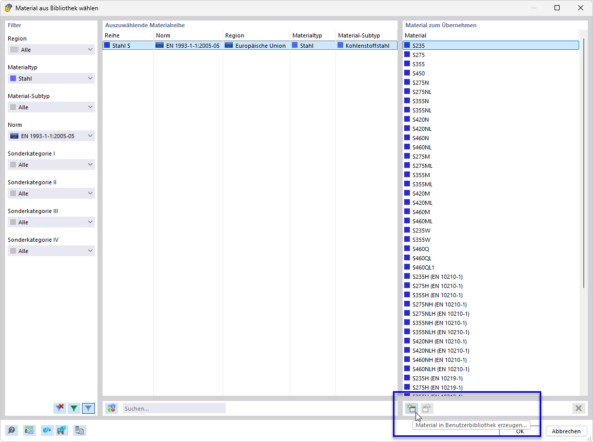 Material in Bibliothek ergänzen