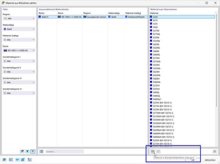 Material in Bibliothek ergänzen