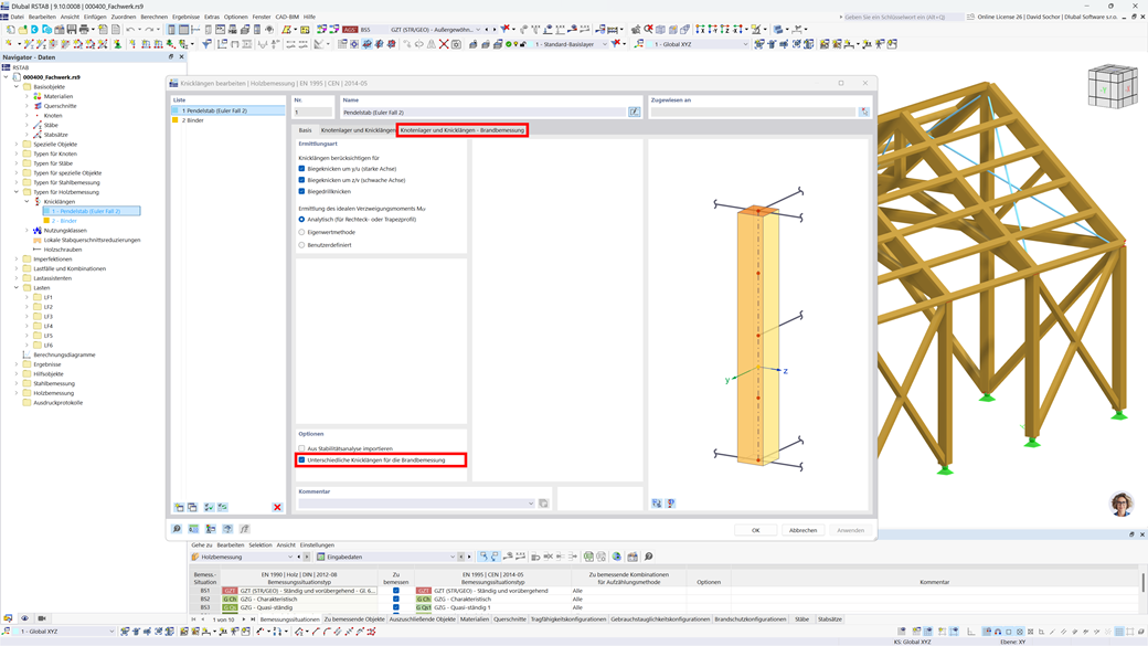 Ausführungen zur Knicklängenanpassung für den Brandschutz in Holzkonstruktionen mit Schwerpunkt auf seitlichen Halterungen.