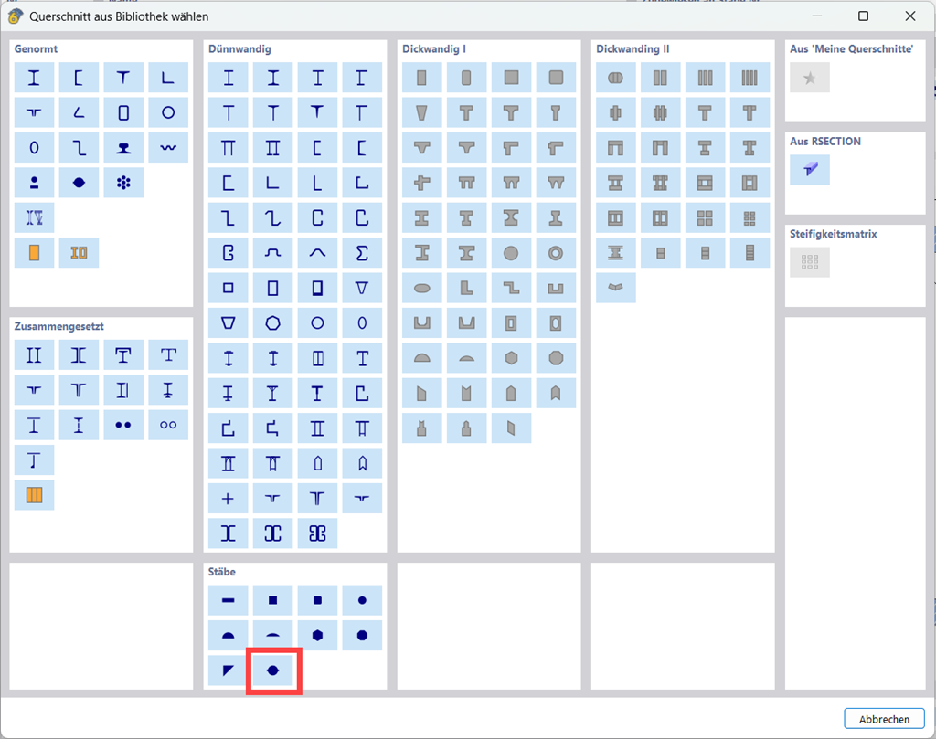 Parametrische Bewehrungsstabquerschnitten in der Querschnittsbibliothek der Software RFEM und RSTAB.