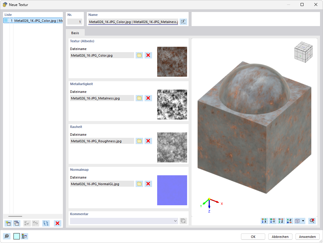 Dialog 'Neue Textur'