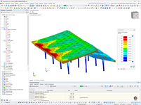 Berechnung der Verformungen eines Holz-Gitterrostdachs mit RFEM durch eine präzise Analyse der Struktur.