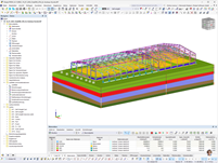 RFEM-Modell mit Boden des Logistikcenters aus Stahl dargestellt.