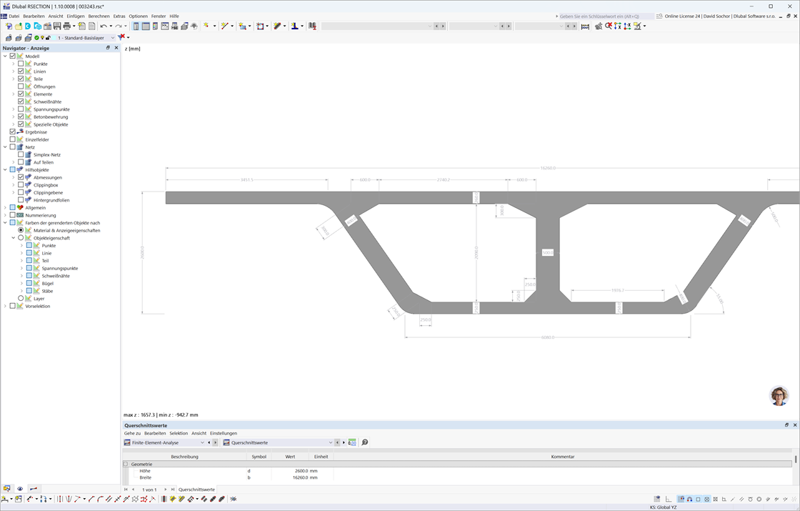 Entwurf einer mehrzelligen Kastenträgerbrücke unter Verwendung von RSECTION mit detaillierter Modellierung.
