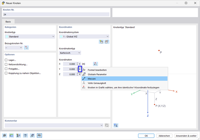 Funktion 'Messen' im Kontextmenü