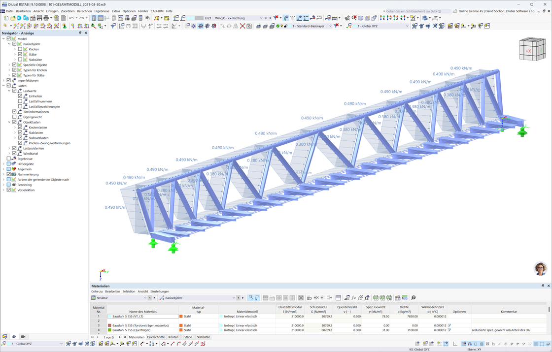 Darstellung der Auswirkungen der Umweltbelastung auf eine Fußgängerbrücke in Münster unter Verwendung von RFEM 6 für eine detaillierte Analyse.