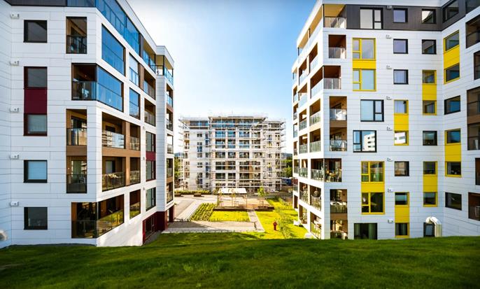 Genaue Darstellung des Bauvorhabens HeimdalsPorten mit den wichtigsten Bauelementen.