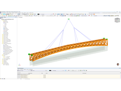 Statikmodell einer Fußgängerbrücke in RFEM 6 mit Details zum Auftrieb und zur Interaktion zwischen den Komponenten.