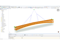 Statikmodell einer Fußgängerbrücke in RFEM 6 mit Details zum Auftrieb und zur Interaktion zwischen den Komponenten.