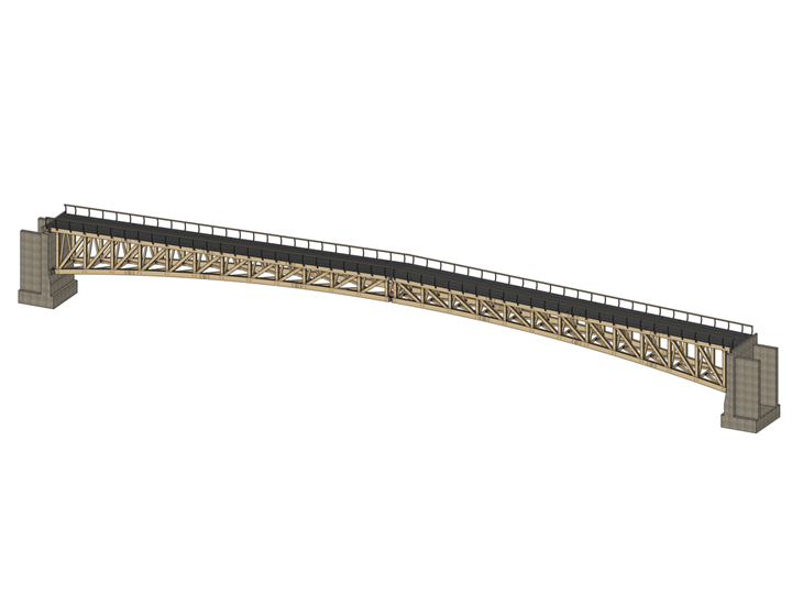 Detailansicht einer in cadwork entworfenen Fußgängerbrücke, die ihre Struktur und die natürlichen Holzmaterialien hervorhebt.