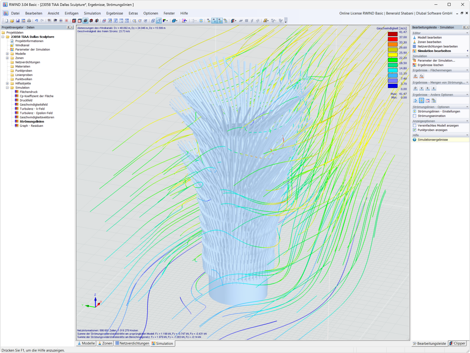 Analyse der Windbelastung auf ein skulpturales Bauwerk durch RWIND Simulationssoftware durchgeführt.