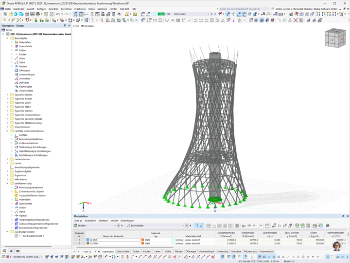Detailierte Ansicht des RFEM-Modells vom Hexenbesenturm.