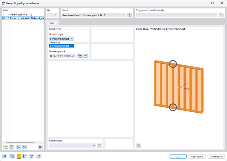 Dialog 'Neuer Rippe-Rippe-Verbinder'