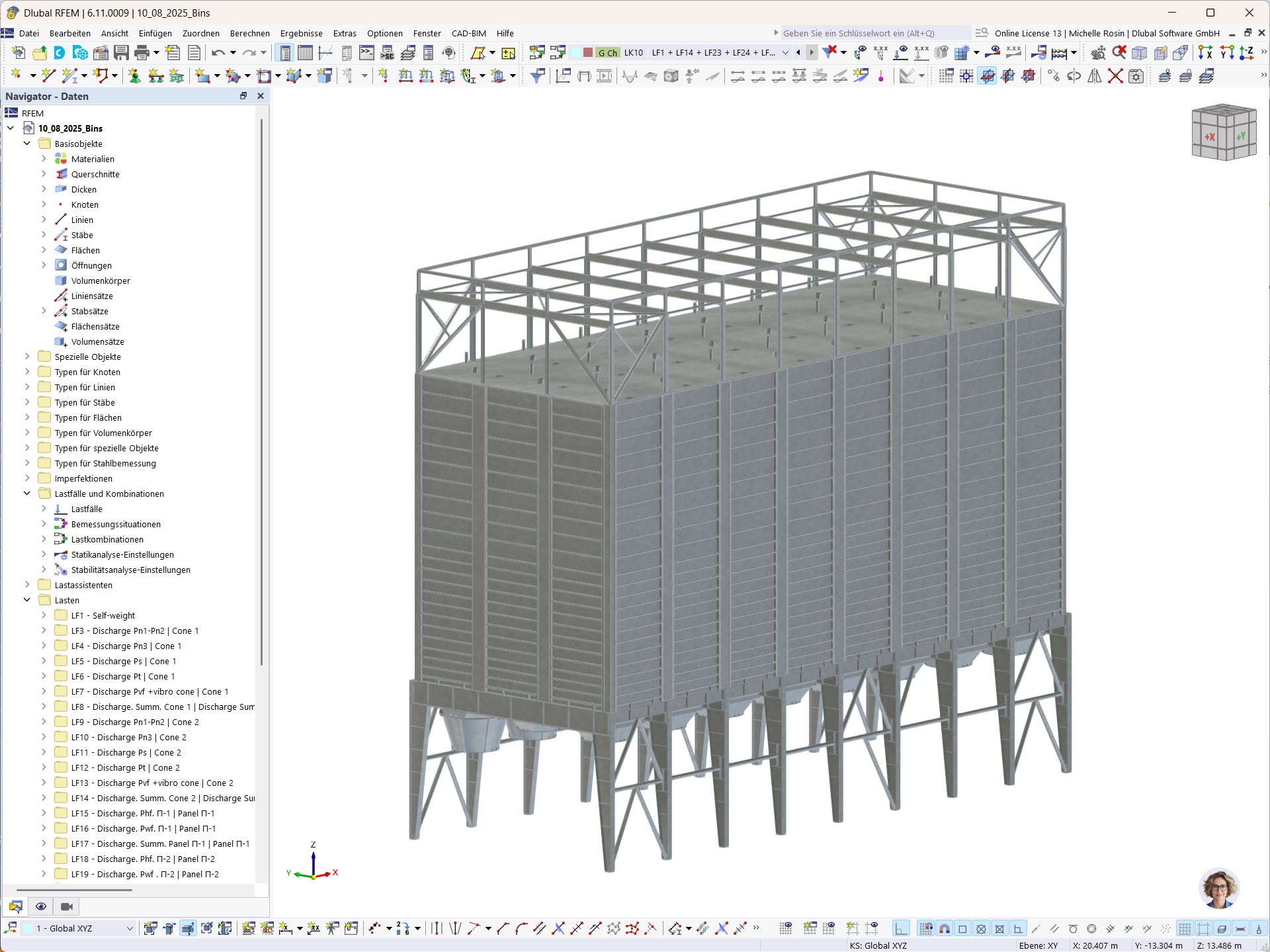 3D-Visualisierung einer Silokonstruktion, erstellt in der Software RFEM.